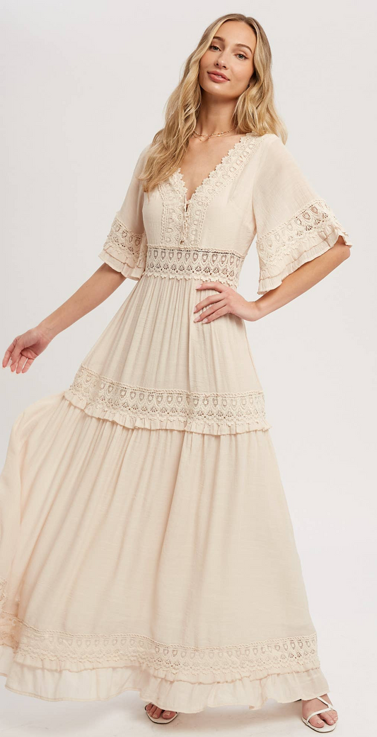 Boho Cream Lace Maxi Dress