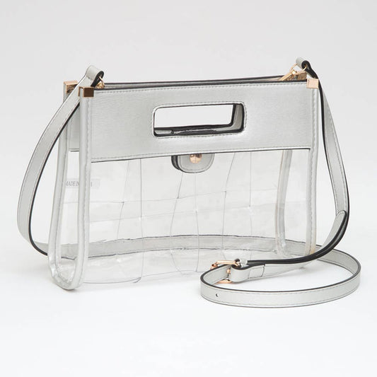 Silver Metallic Faux Leather Transparent Crossbody Bag