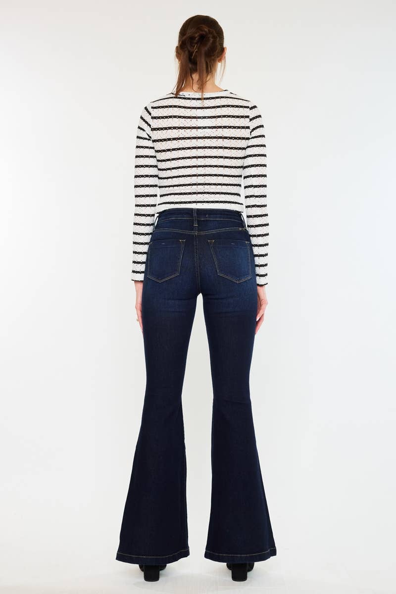 Kan Can High Rise Super Flare Dark Wash Denim Jeans -KC8664D