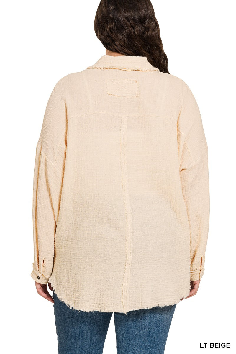 Oversized Raw Edge Gauze Shirt