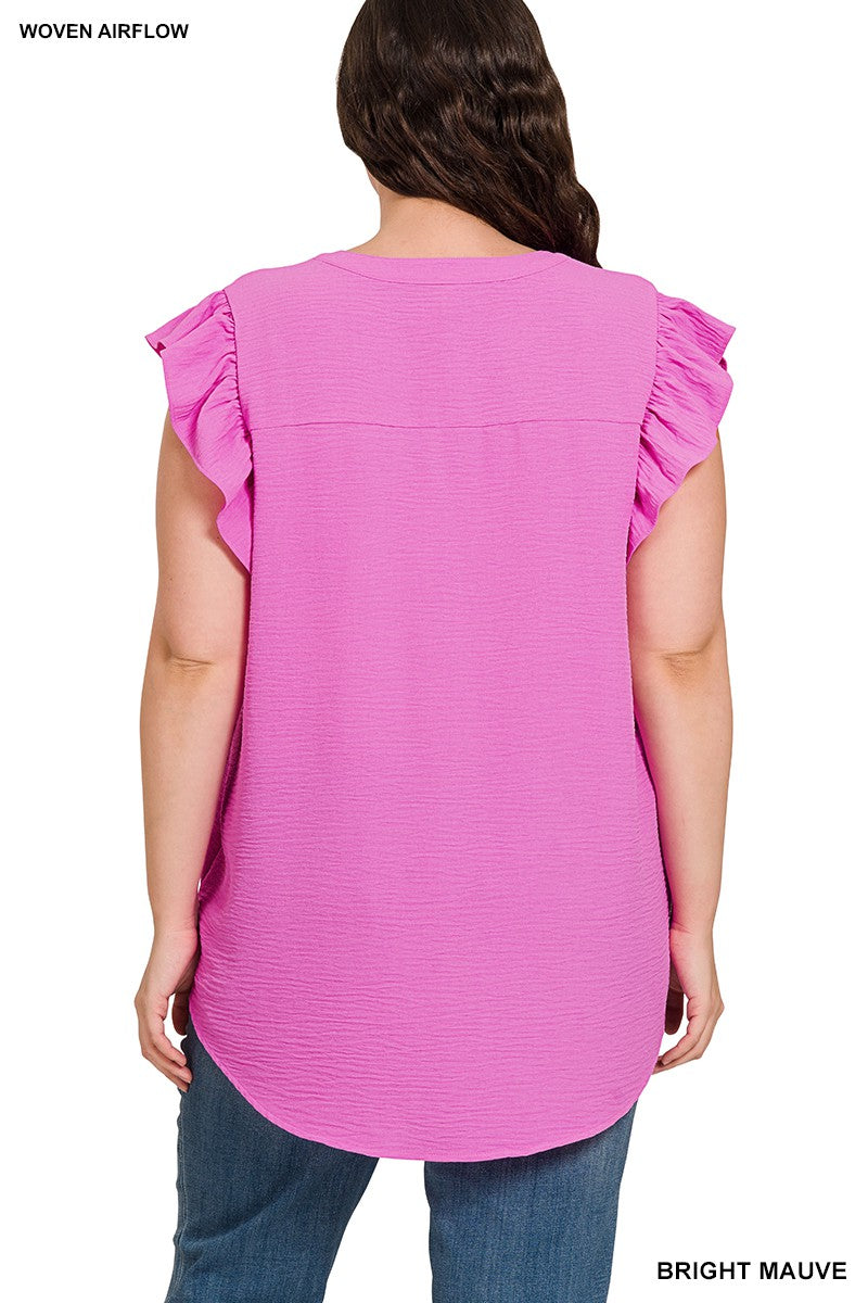 Plus Woven Ruffled Sleeve Blouse