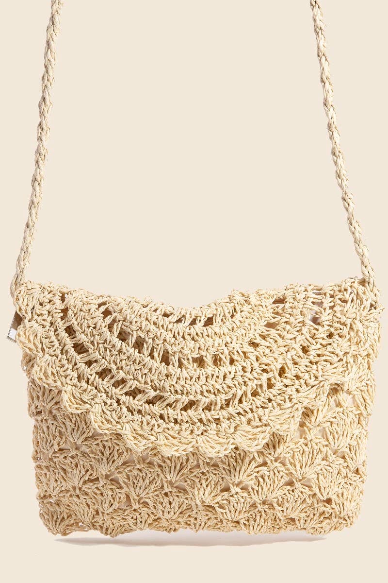 Intricate Straw Braided Envelope Hand Bag