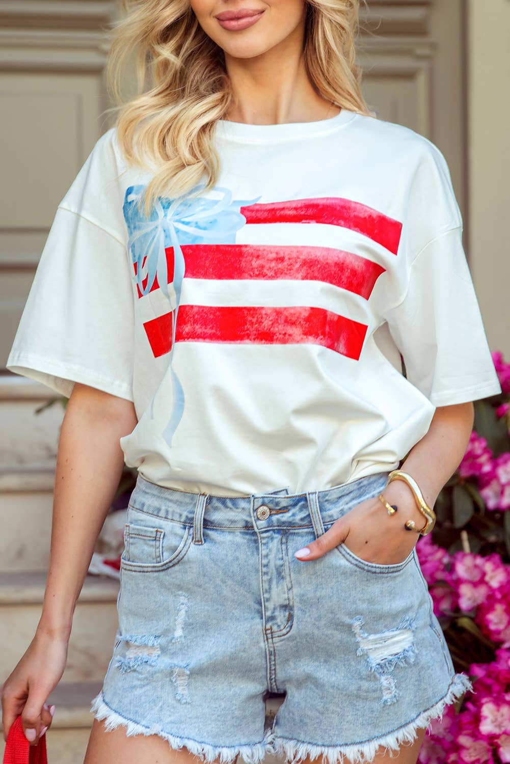 Flag Bow Graphic Crewneck Tee