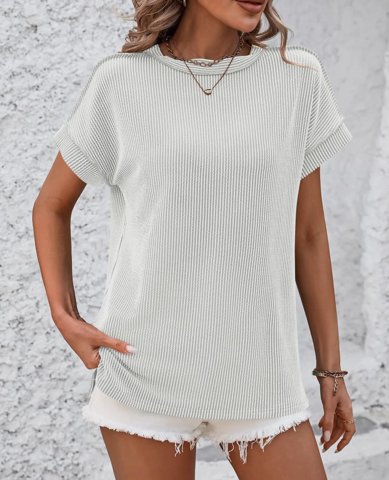 Classic black Textured Cord Short Sleeve Tee