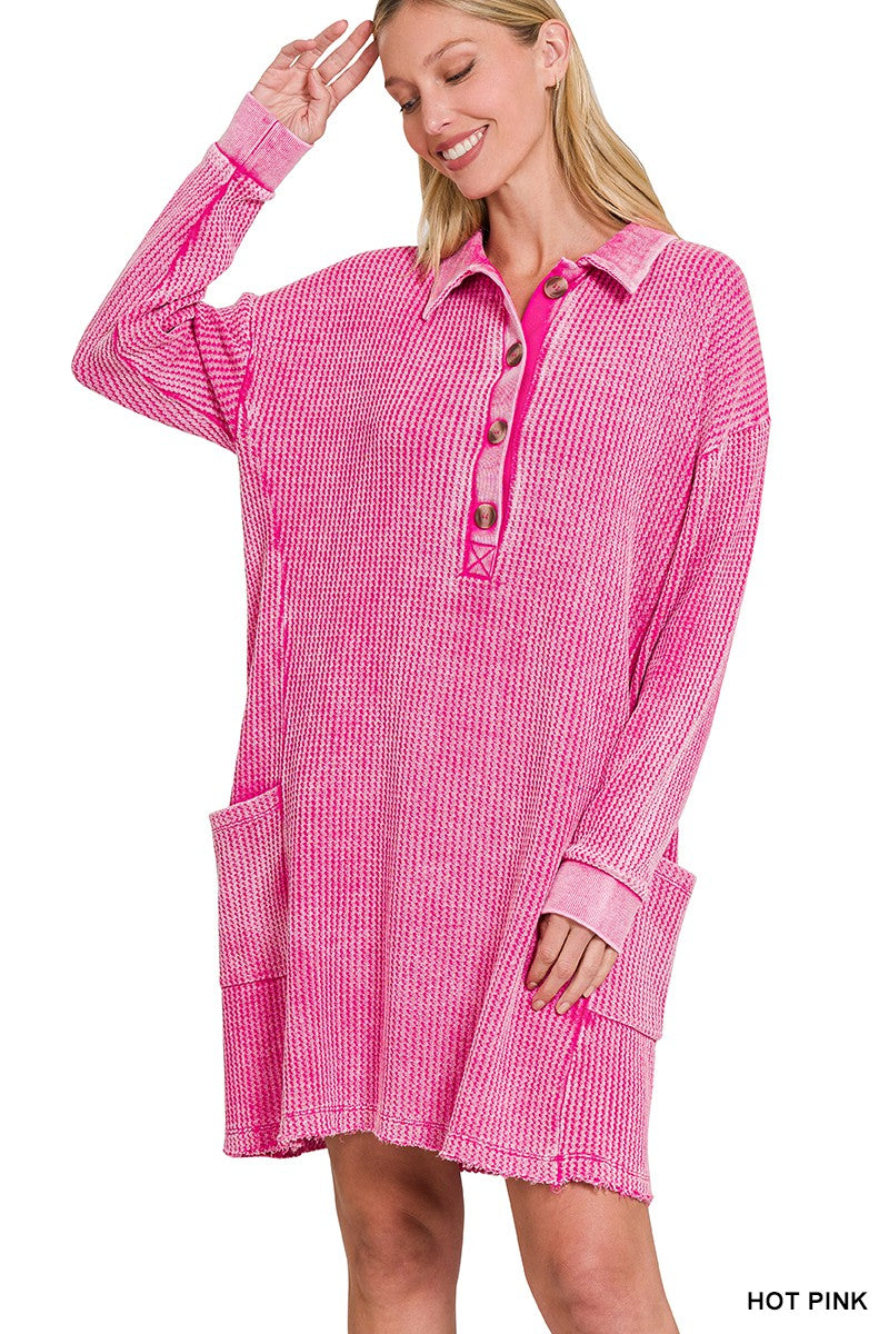 Acid Wash Waffle Knit Dress