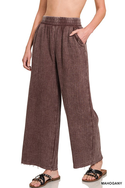 Washed Double Gauze Wide Leg Pants