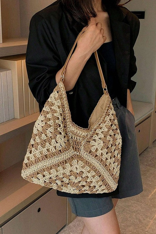 Woven Straw Crochet Shoulder Bag