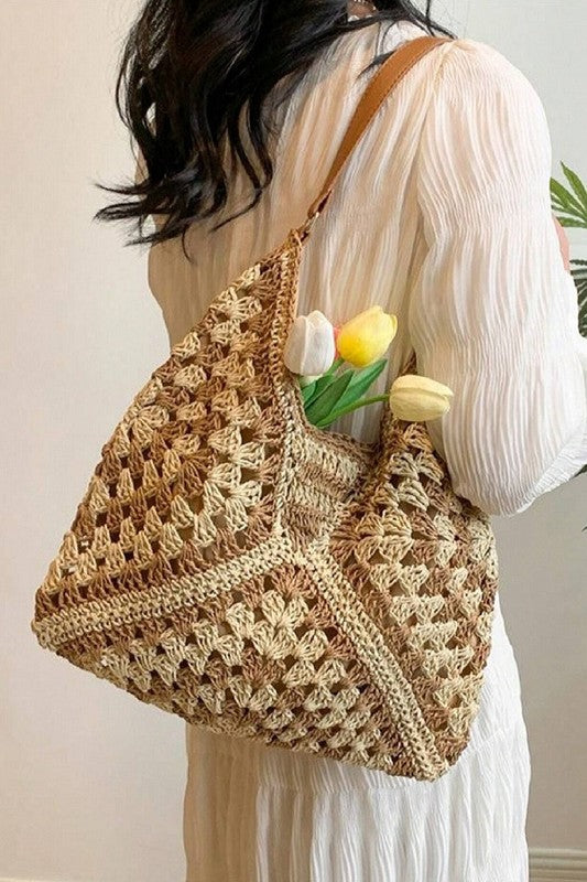 Woven Straw Crochet Shoulder Bag