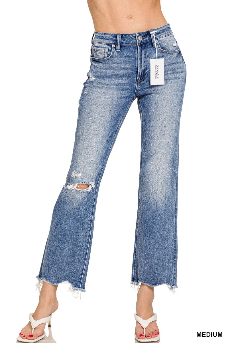 Distressed Knee Raw Hem Denim Jean