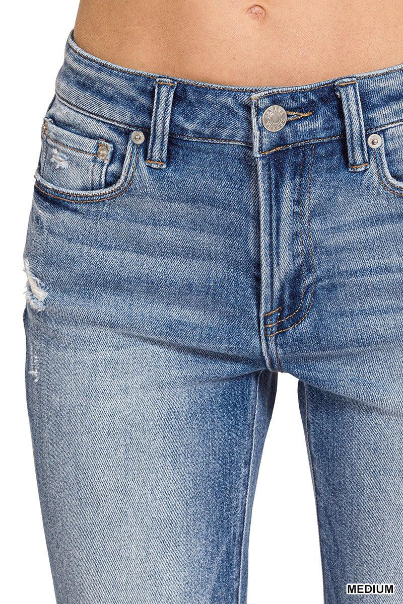 Distressed Knee Raw Hem Denim Jean