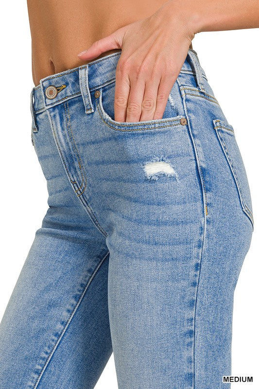 Medium Wash Kick Crop Flare Denim