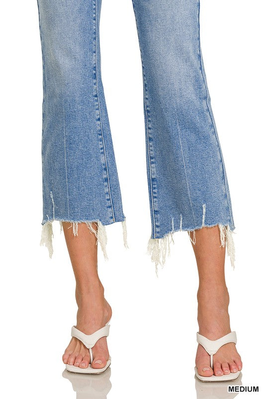 Medium Wash Kick Crop Flare Denim