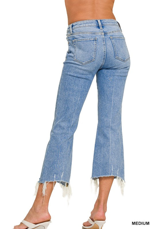 Medium Wash Kick Crop Flare Denim