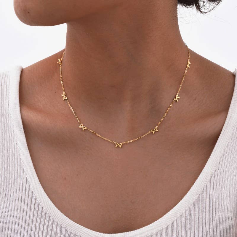 Dainty Bow Necklace - 18K Plated SS