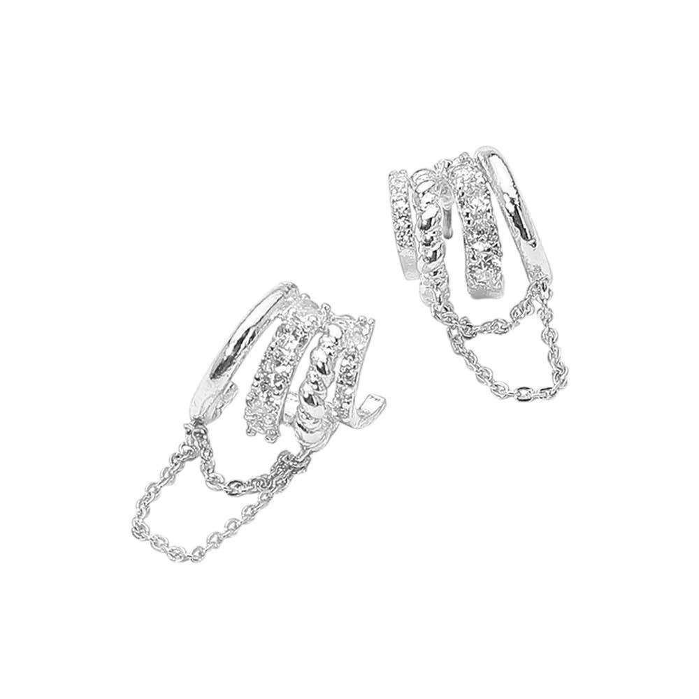Rhinestone Paved Chain Design Cuff Earrings