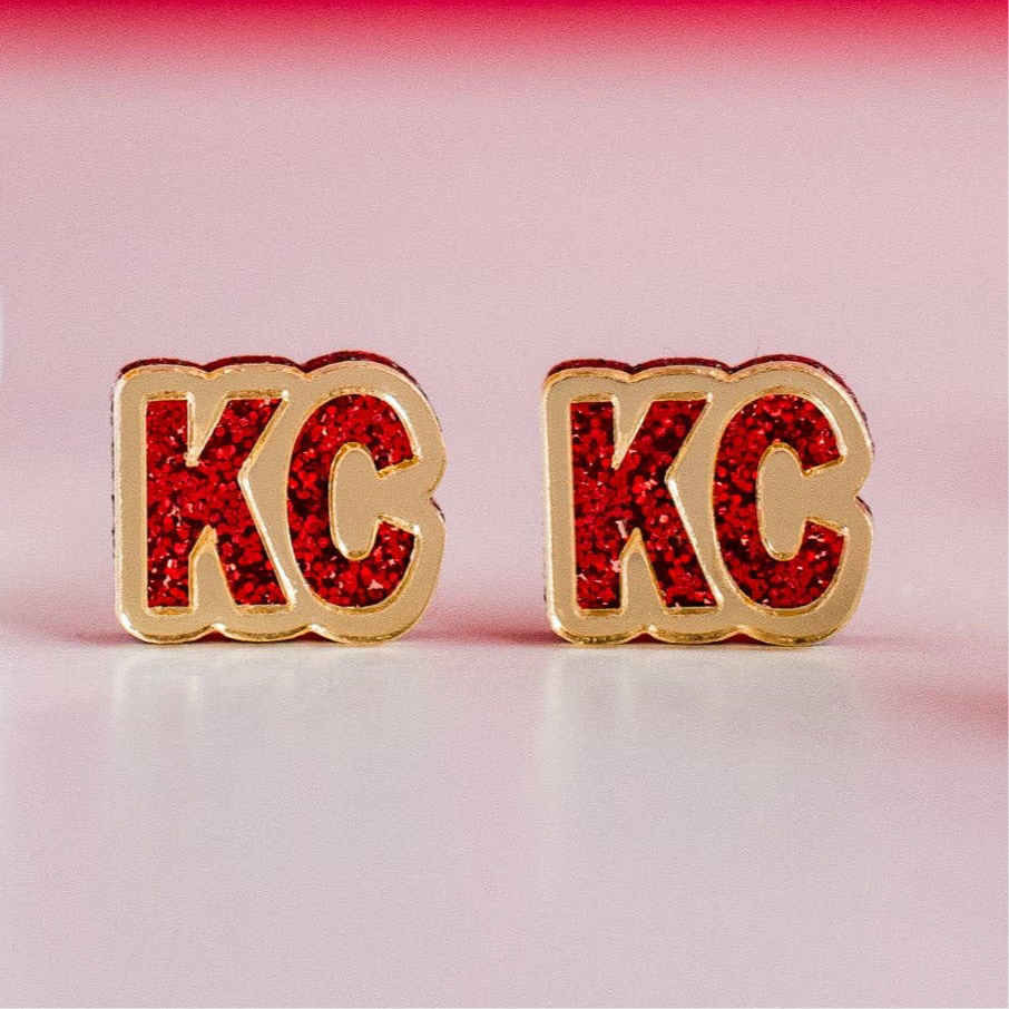 KC Football - KC Studs Red Glitter & Gold Mirror Kansas City