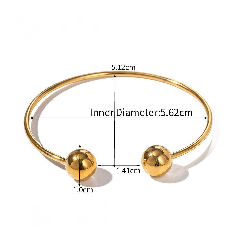 18k Gold Plated Stainless Steel Round Ball Opening Cuff -FGS