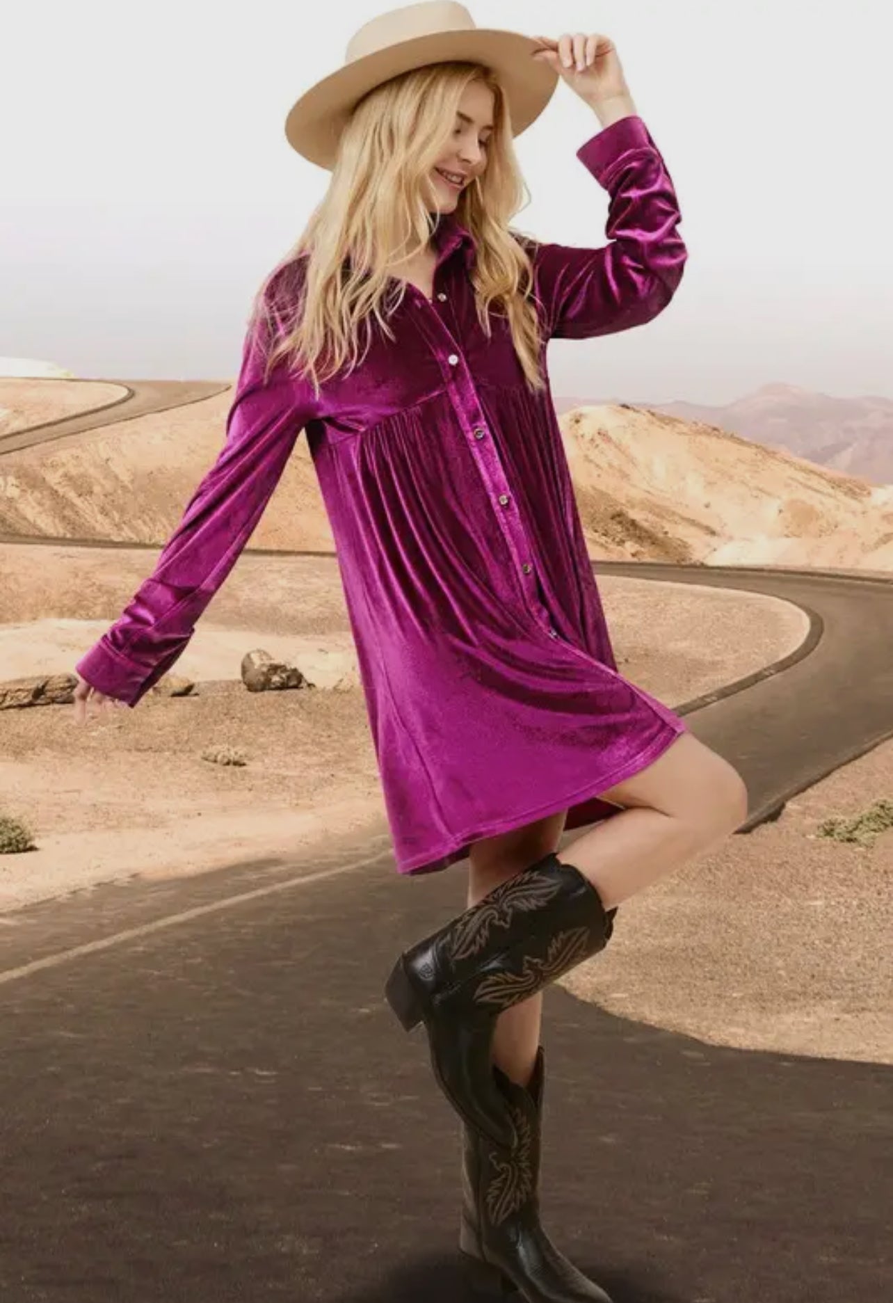 Button Down Velvet Mini Dress