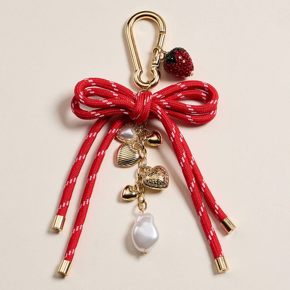Bow Knot Heart Pearl Strawberry Charm Keychain / Bag Charm