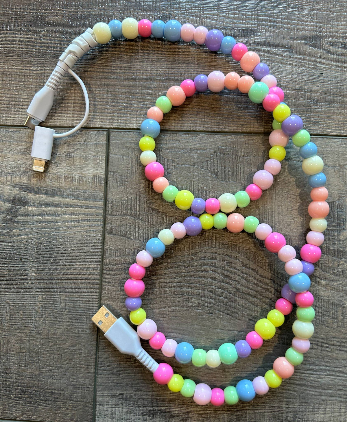 Duel End Beaded Phone Charger with Lightning & USB-C