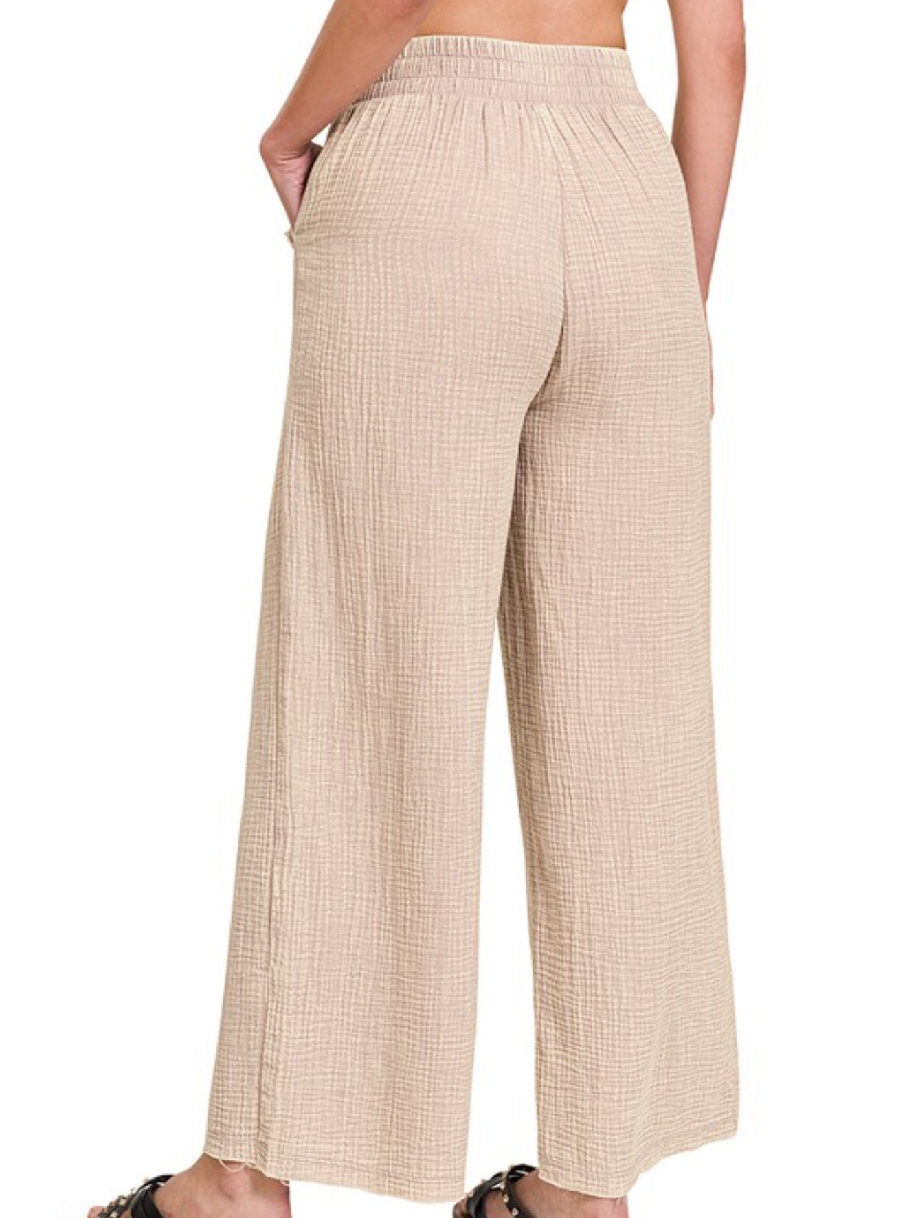 Washed Double Gauze Wide Leg Pants