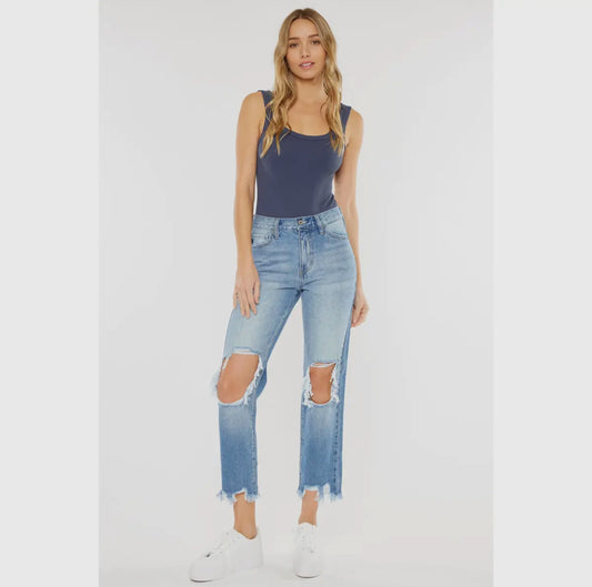 Kan Can 7180 High Rise Chewed Up Mom Fit Jeans