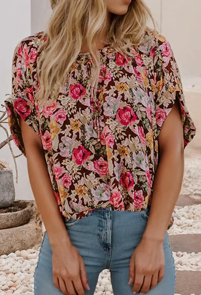 Floral Short Sleeve Shift Blouse