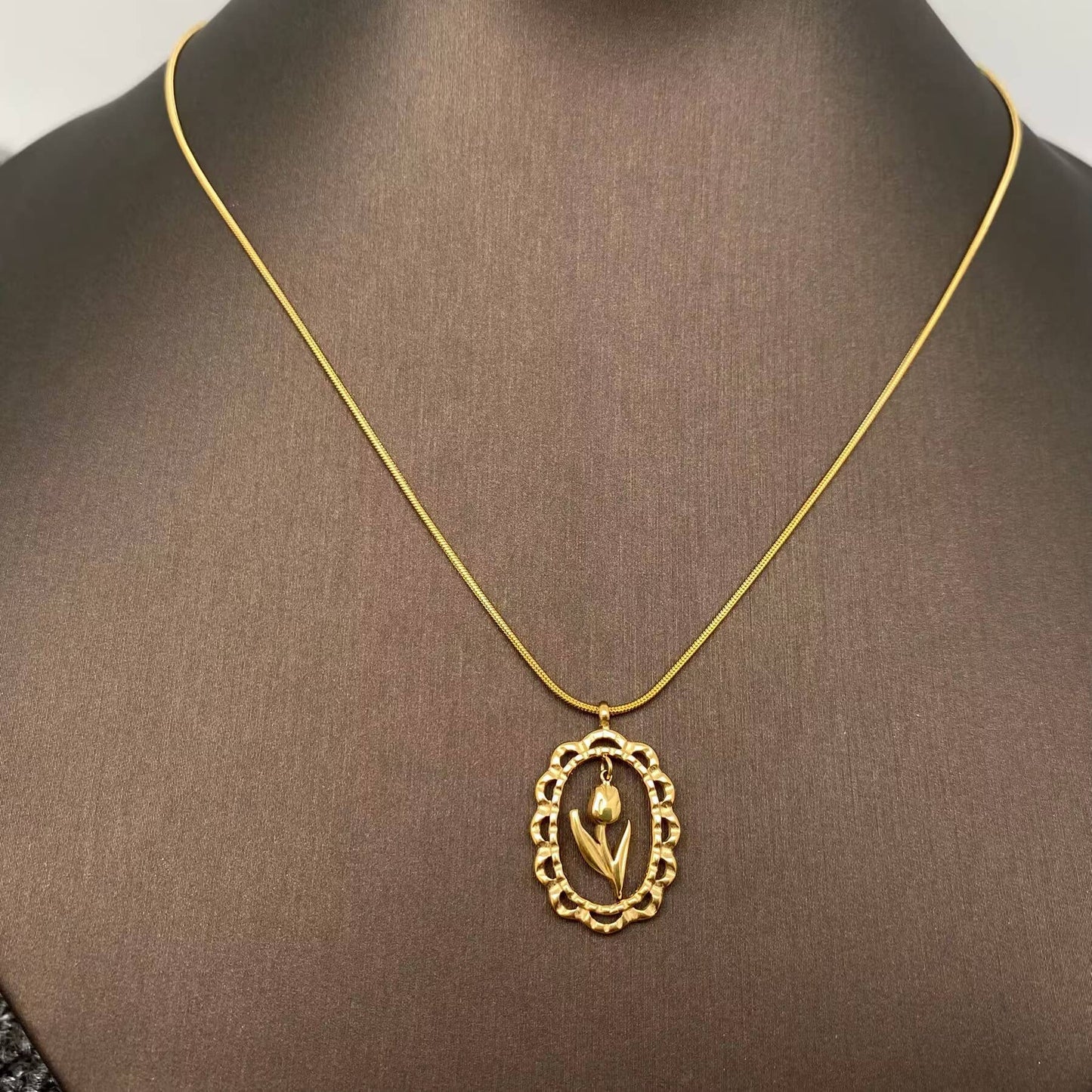 Hollow Flower Charm 18K Gold Plated Necklace