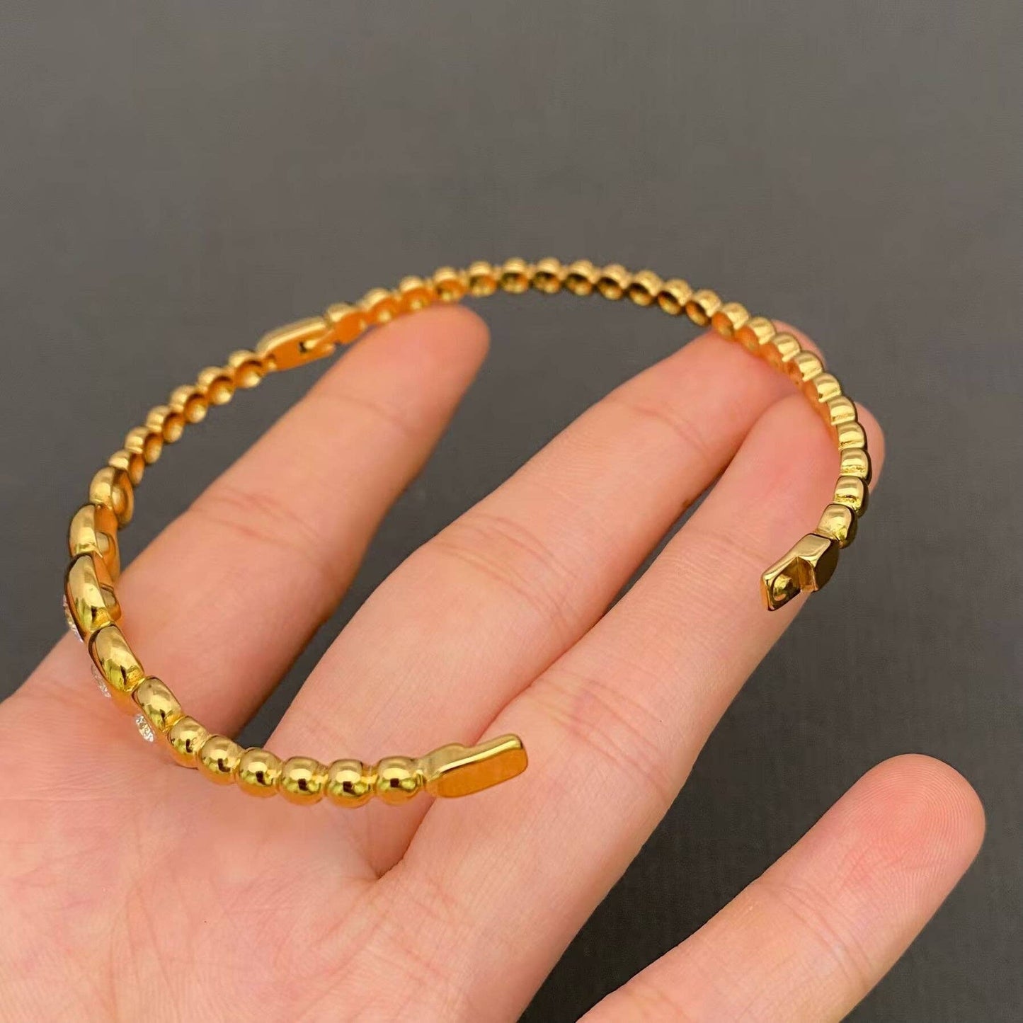 Inlay CZ 18K Gold Plated S.Steel Bangle