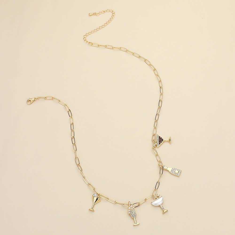Cocktail Drinks Charm Paperclip Chain Necklace