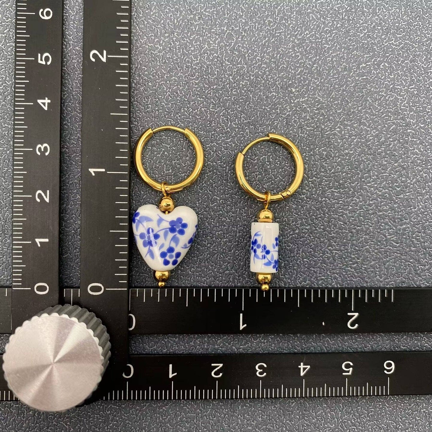 Blue and White Porcelain 18K Golden Dangle Earrings
