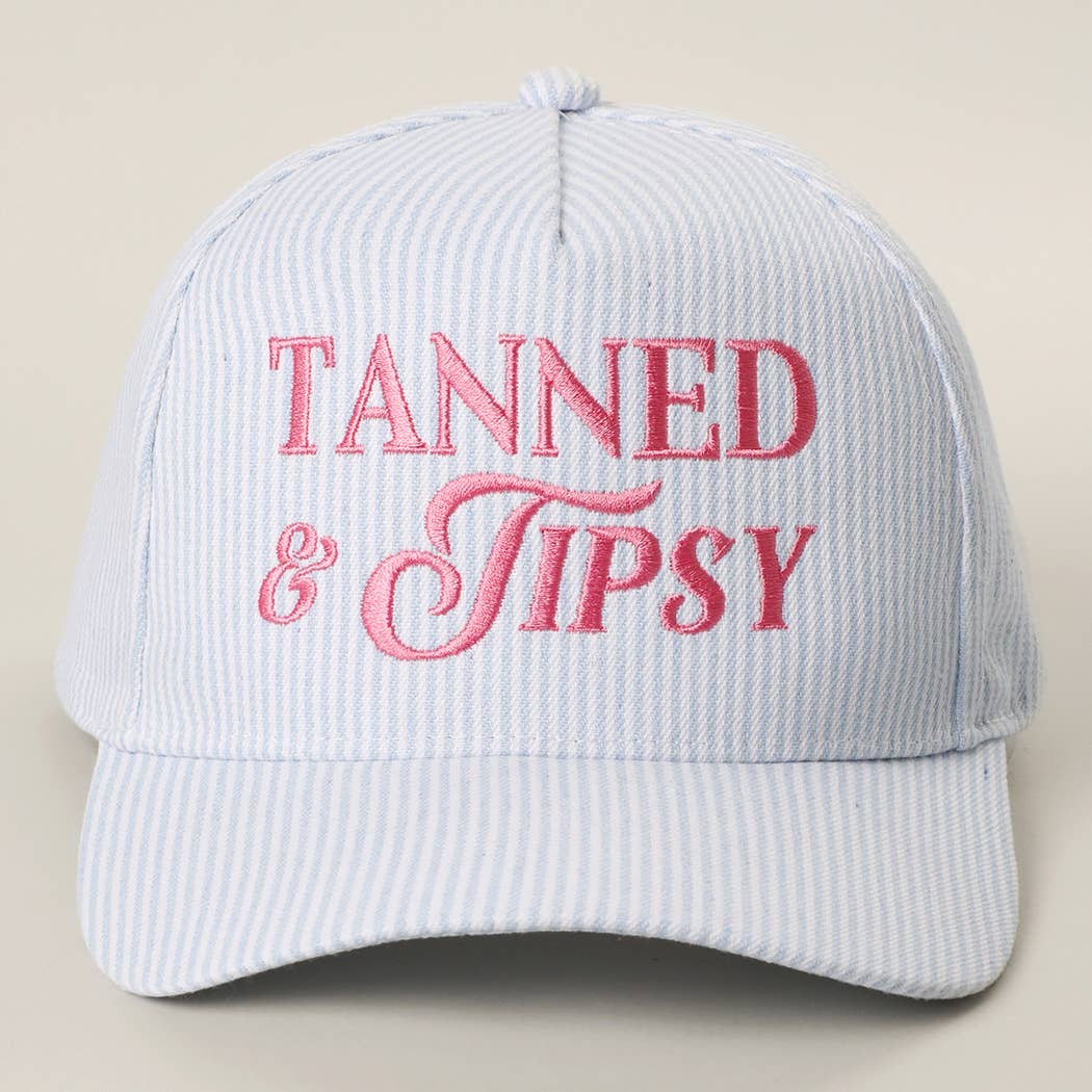 TANNED & TIPSY Embroidered Pink Stripe Trucker Hat