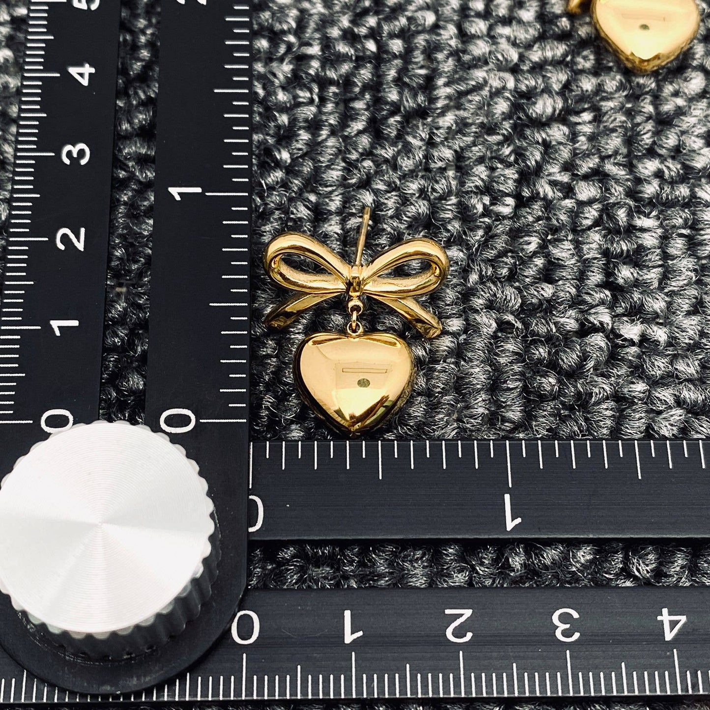 18K Gold Plated Heart Charm Bow Post Earrings