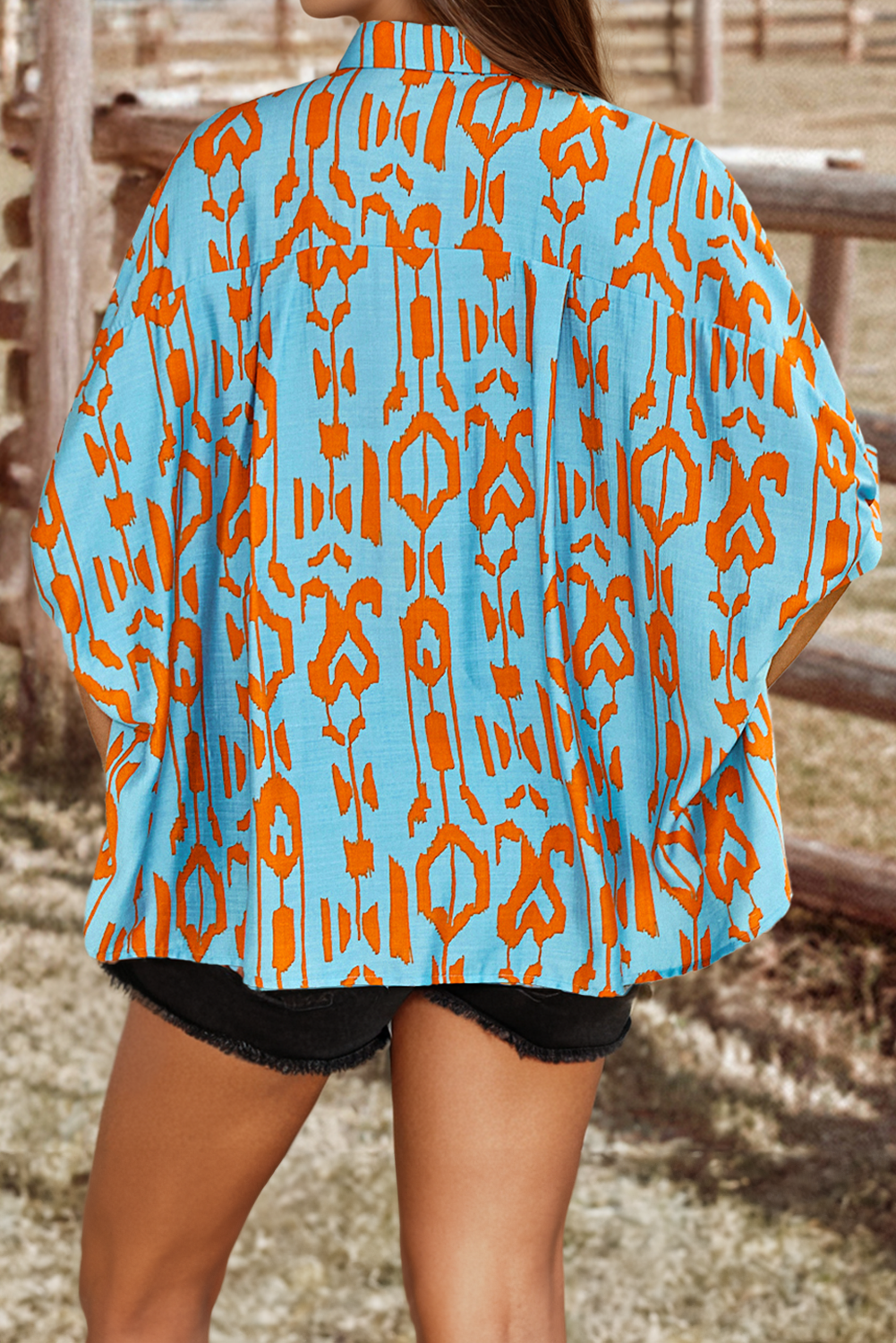 Fashion-W Abstract Print Dolman Western Loose Shirt