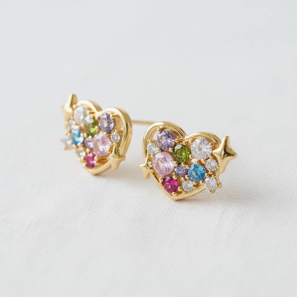 Heart-Shaped Gemstone Drop Earrings