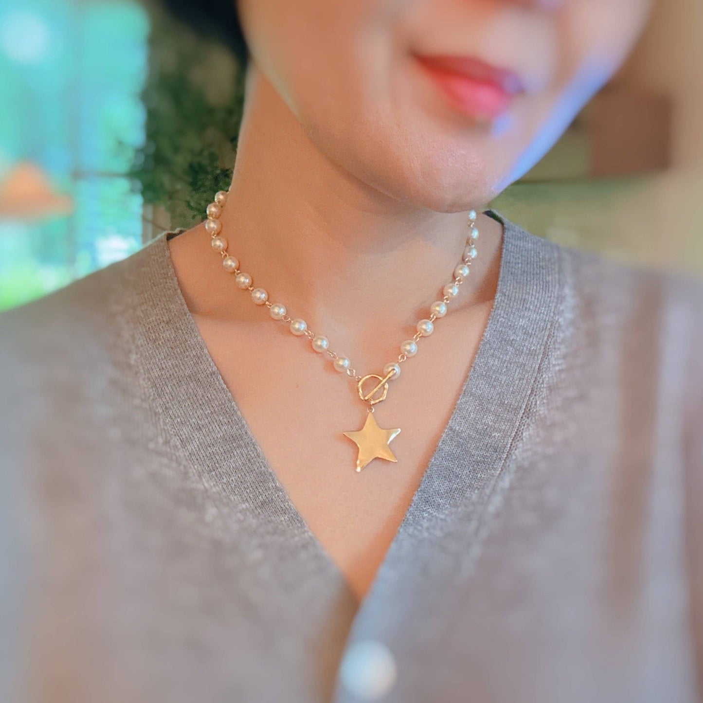 Molten Star Pearl Chain Necklace