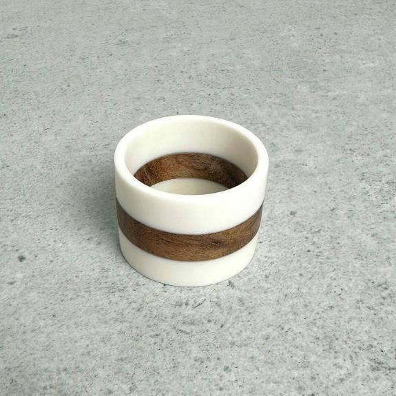 White Resin Napkin Ring W/Wood