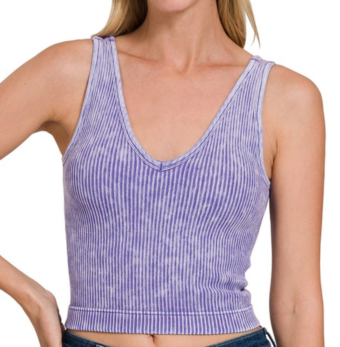 Ribbed V-Neck Crop Tank