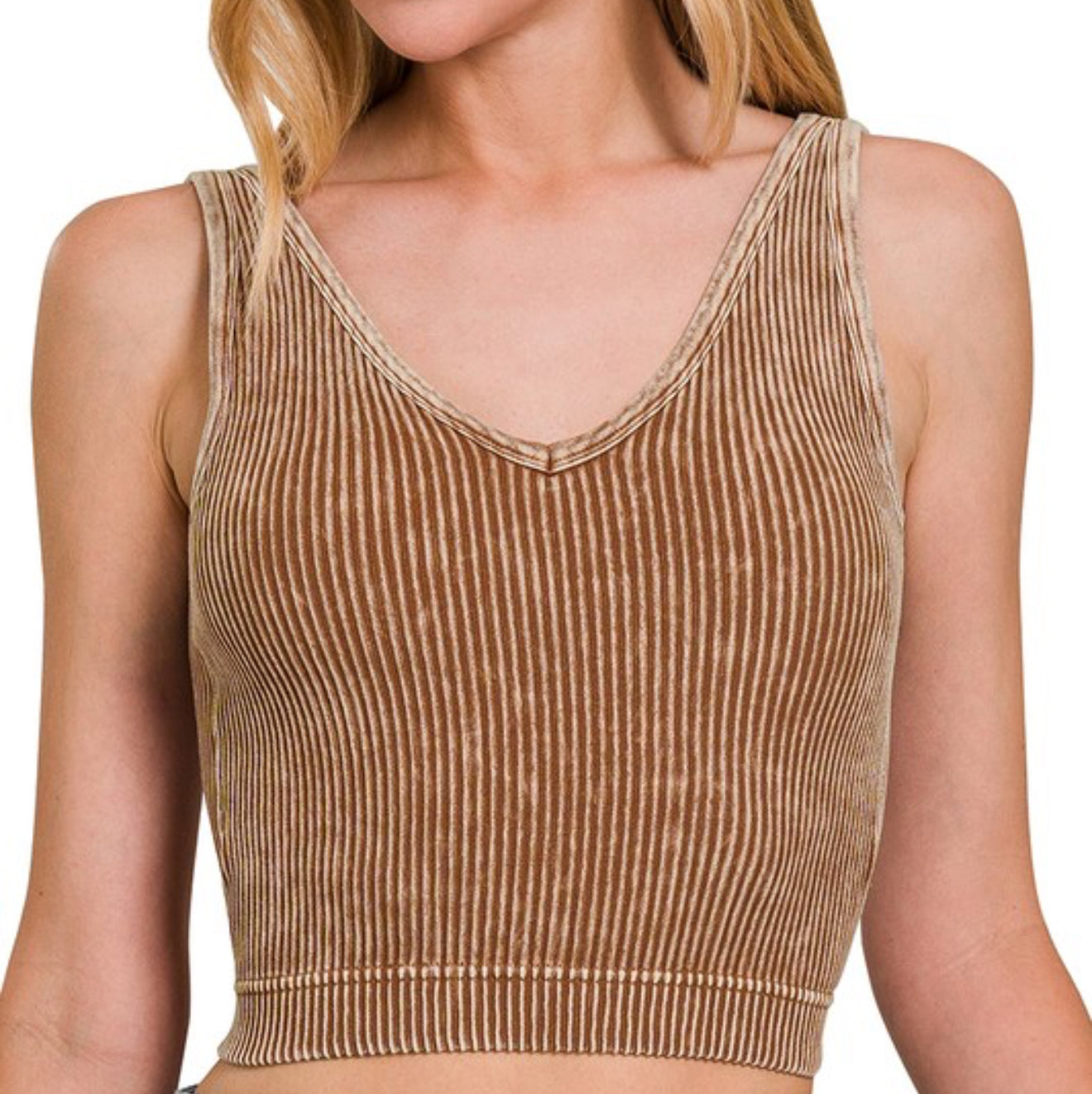 Ribbed V-Neck Crop Tank