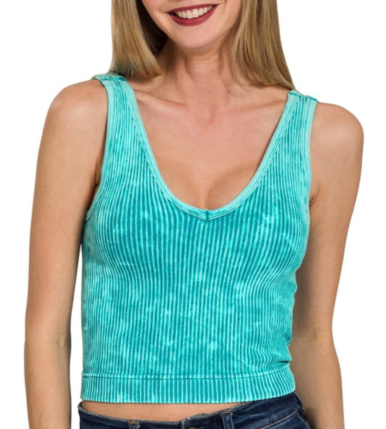 Ribbed V-Neck Crop Tank