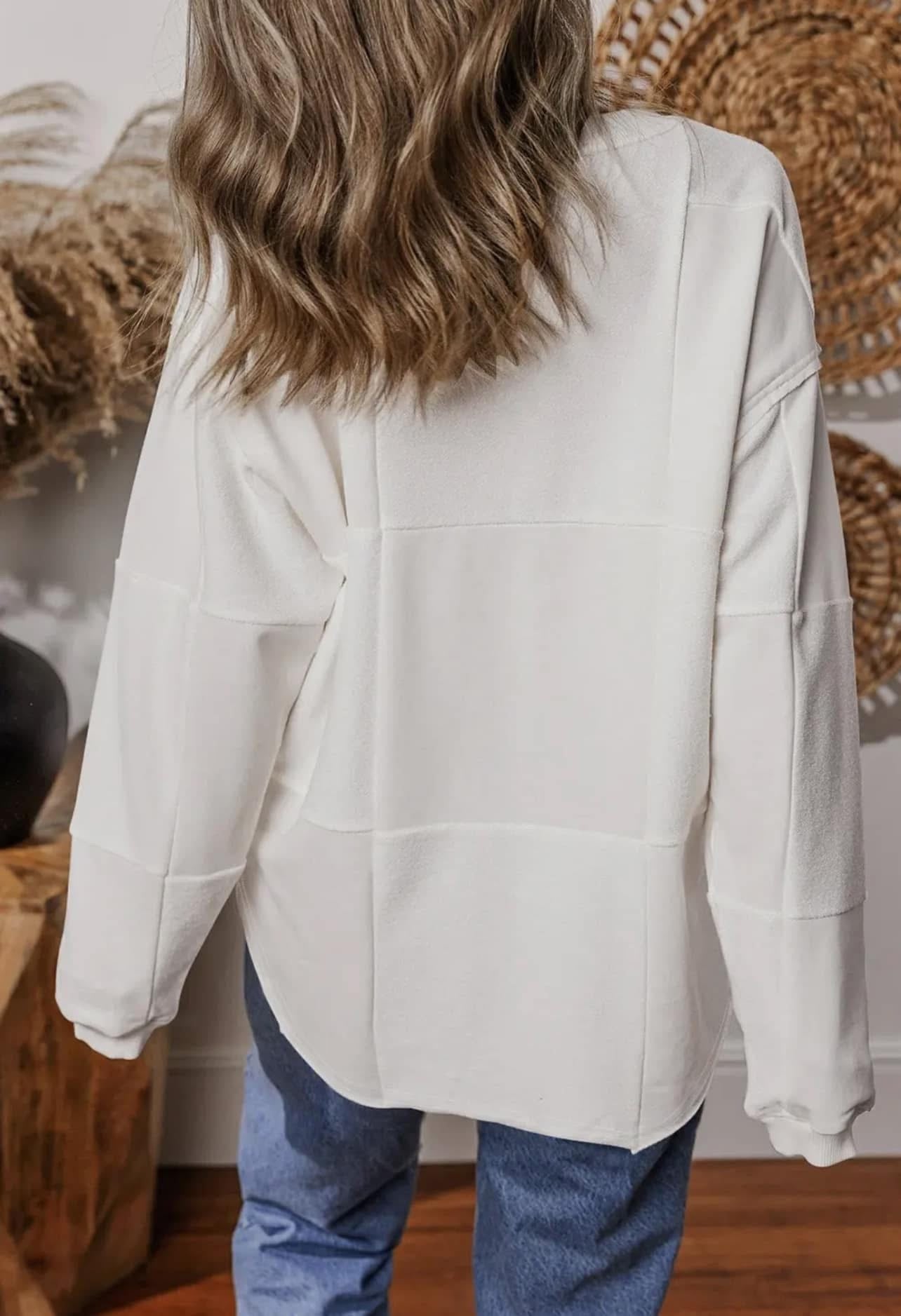 White Oversized Drop Shoulder Crewneck