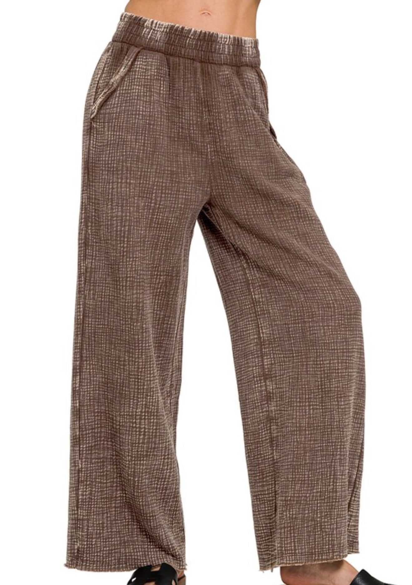 Washed Double Gauze Wide Leg Pants