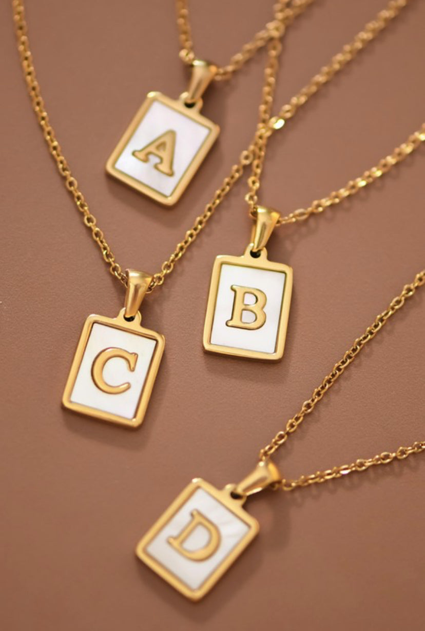 Gold & Opal Square Inital Necklace