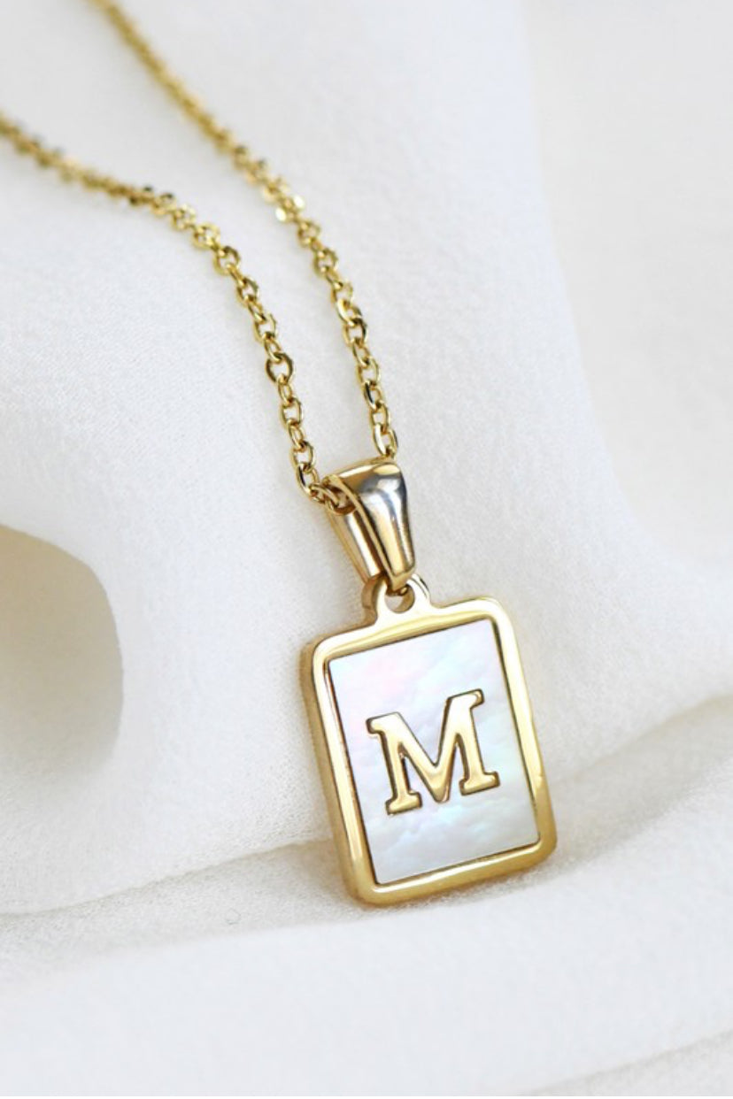 Gold & Opal Square Inital Necklace
