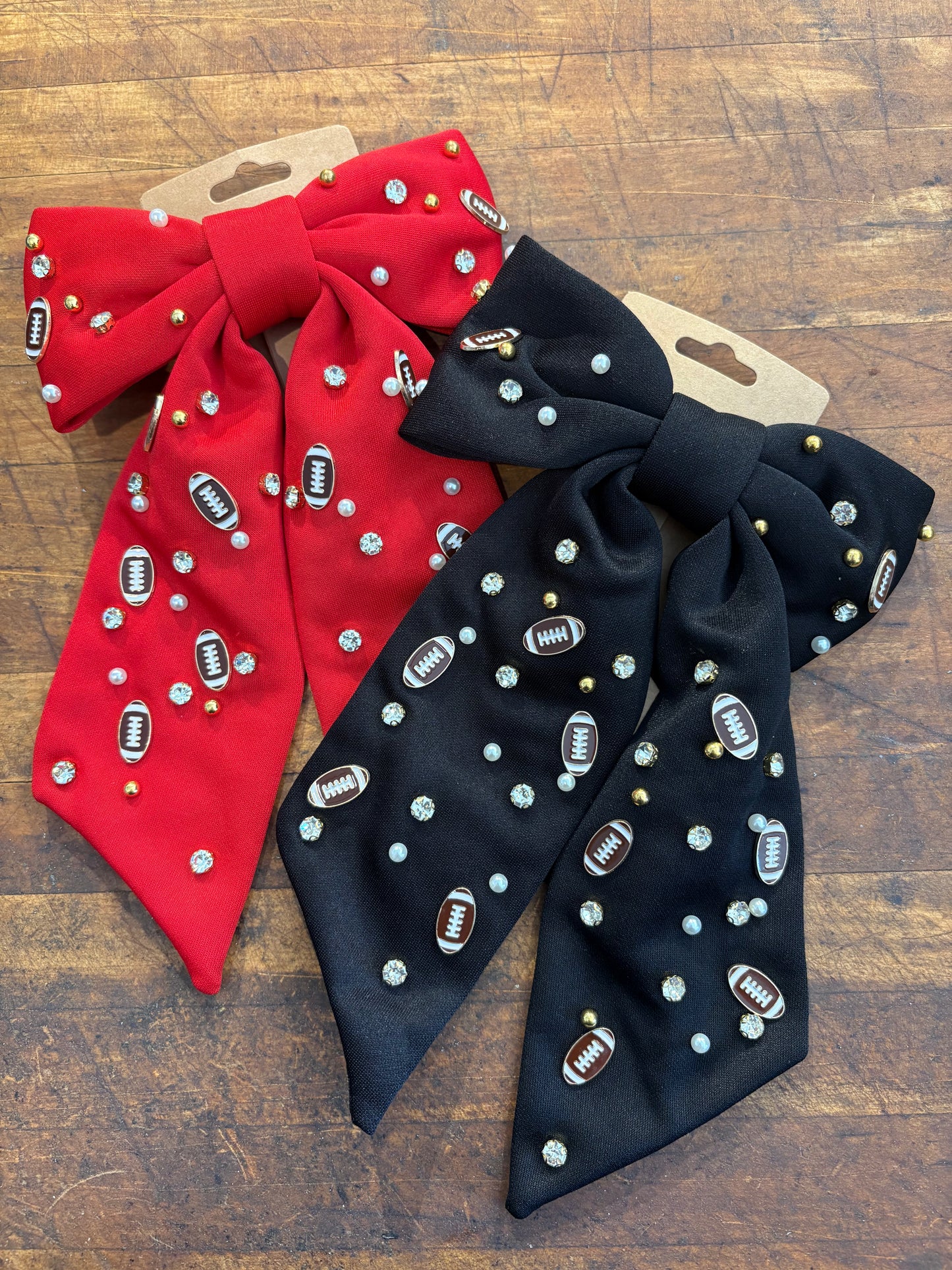 Rhinestone Football Bow Hair Clip
