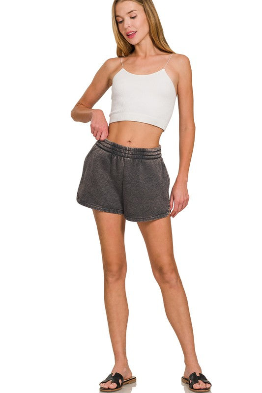 Acid Wash Elastic Dolphin Shorts