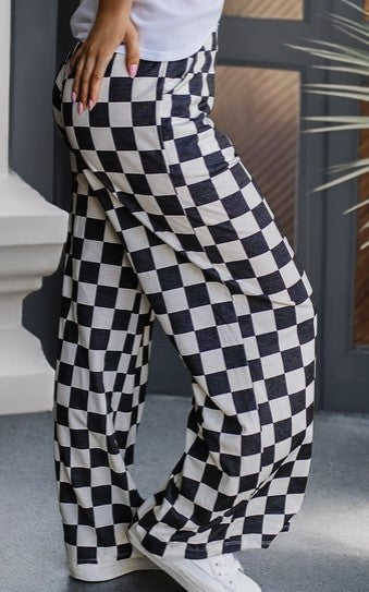 Checkered High Waisted Wide Leg Pant