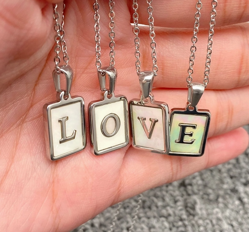 Gold & Opal Square Inital Necklace