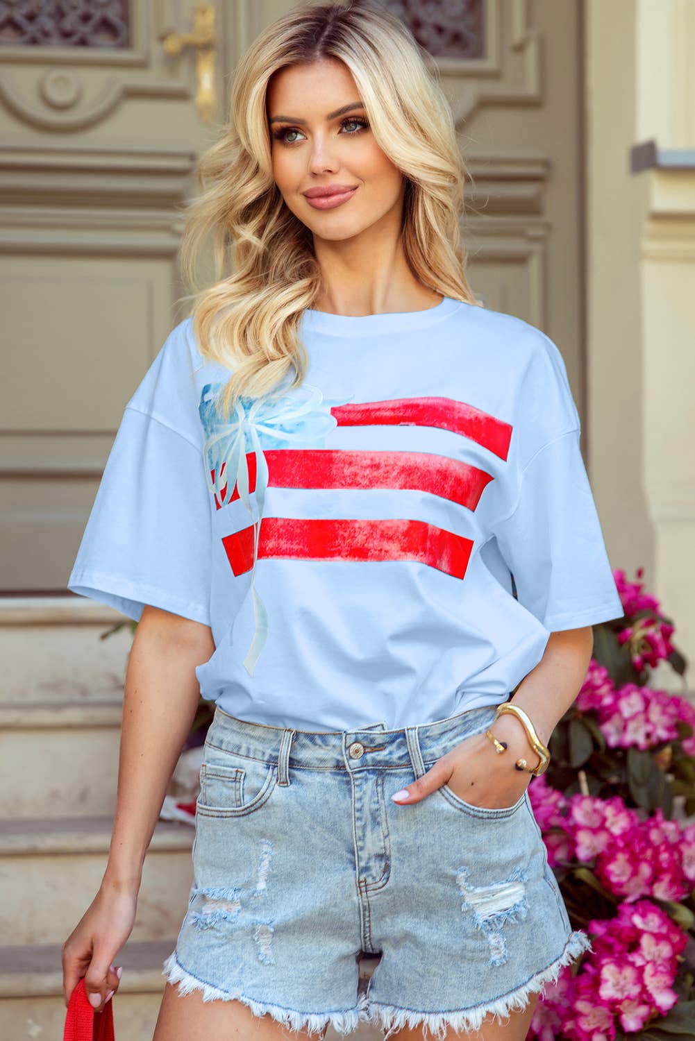 Flag Bow Graphic Crewneck Tee