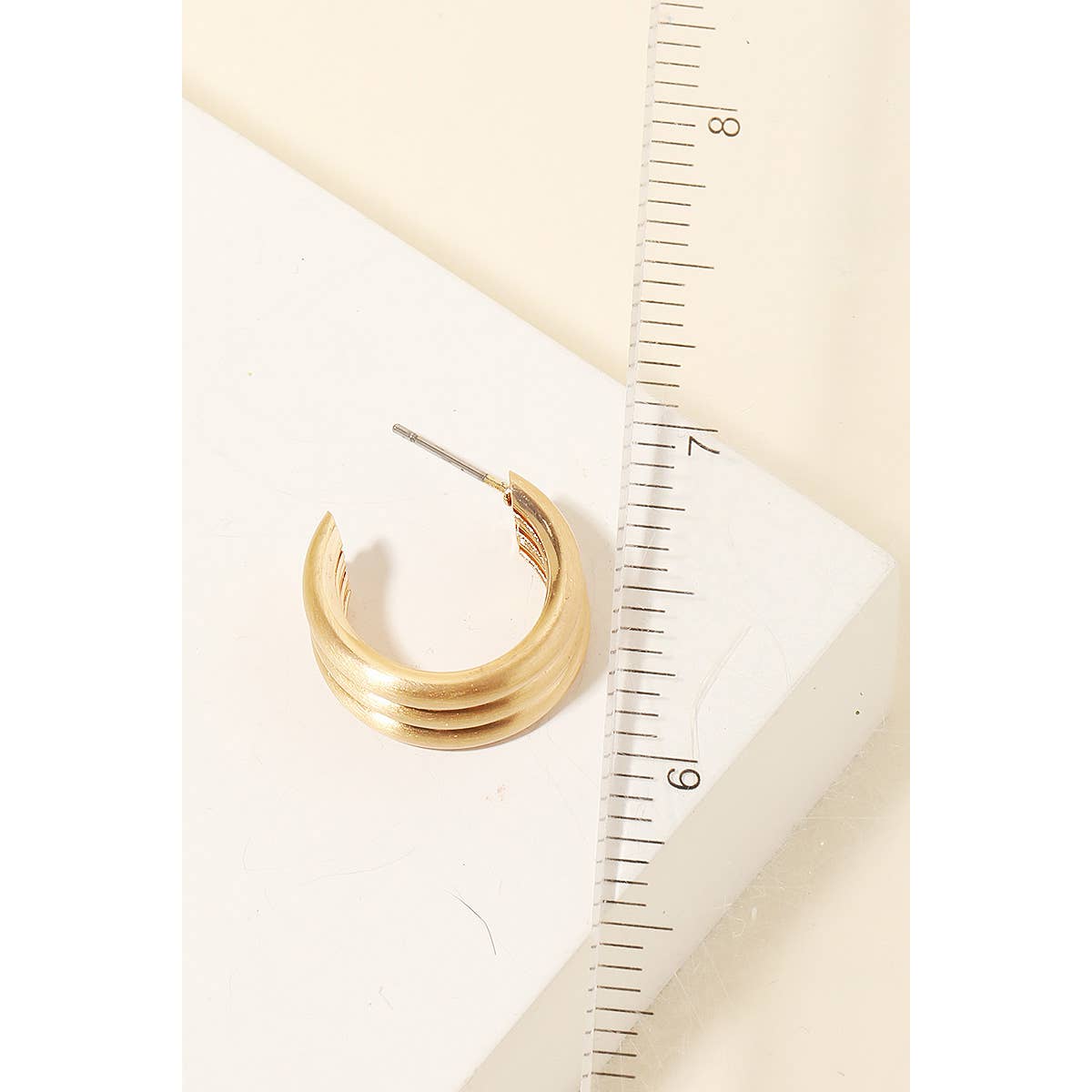 Triple Stacked Brushed Metallic Hoop Earrings